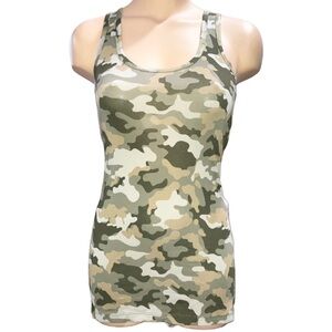 No Boundaries Cotton Green Brown Camo Grunge Bodycon Stretch Tank Top Sz S NWT